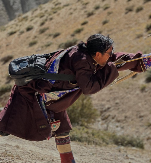 a man practising archery in upper dolpa, Nepal